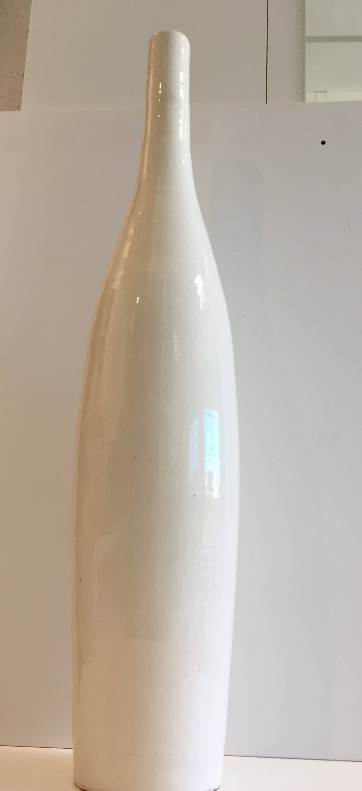 Large Little Girl Vase Long Straight Neck Cylindrical Cracked Glazed Ceramic