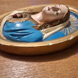 Cadre vintage de la Vierge en plâtre, tableau religieux ancien