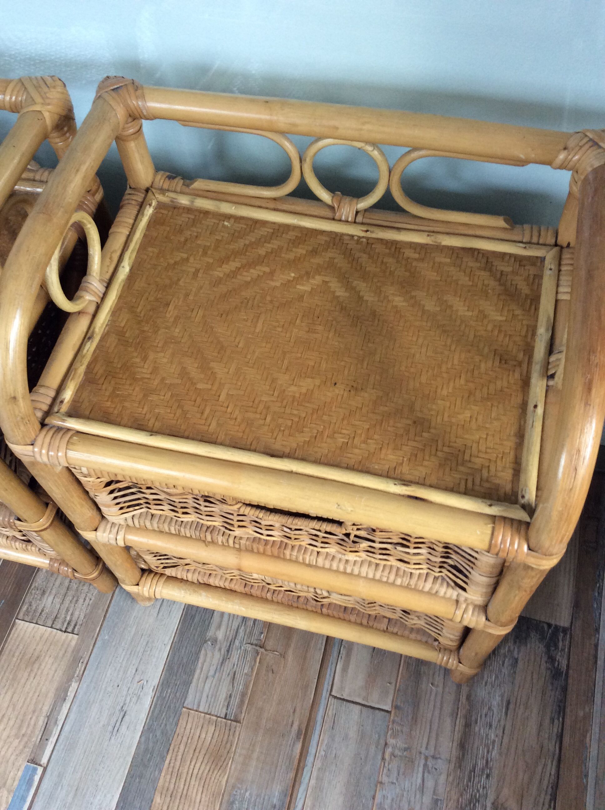 Pair of rattan bedside tables from the 70s
