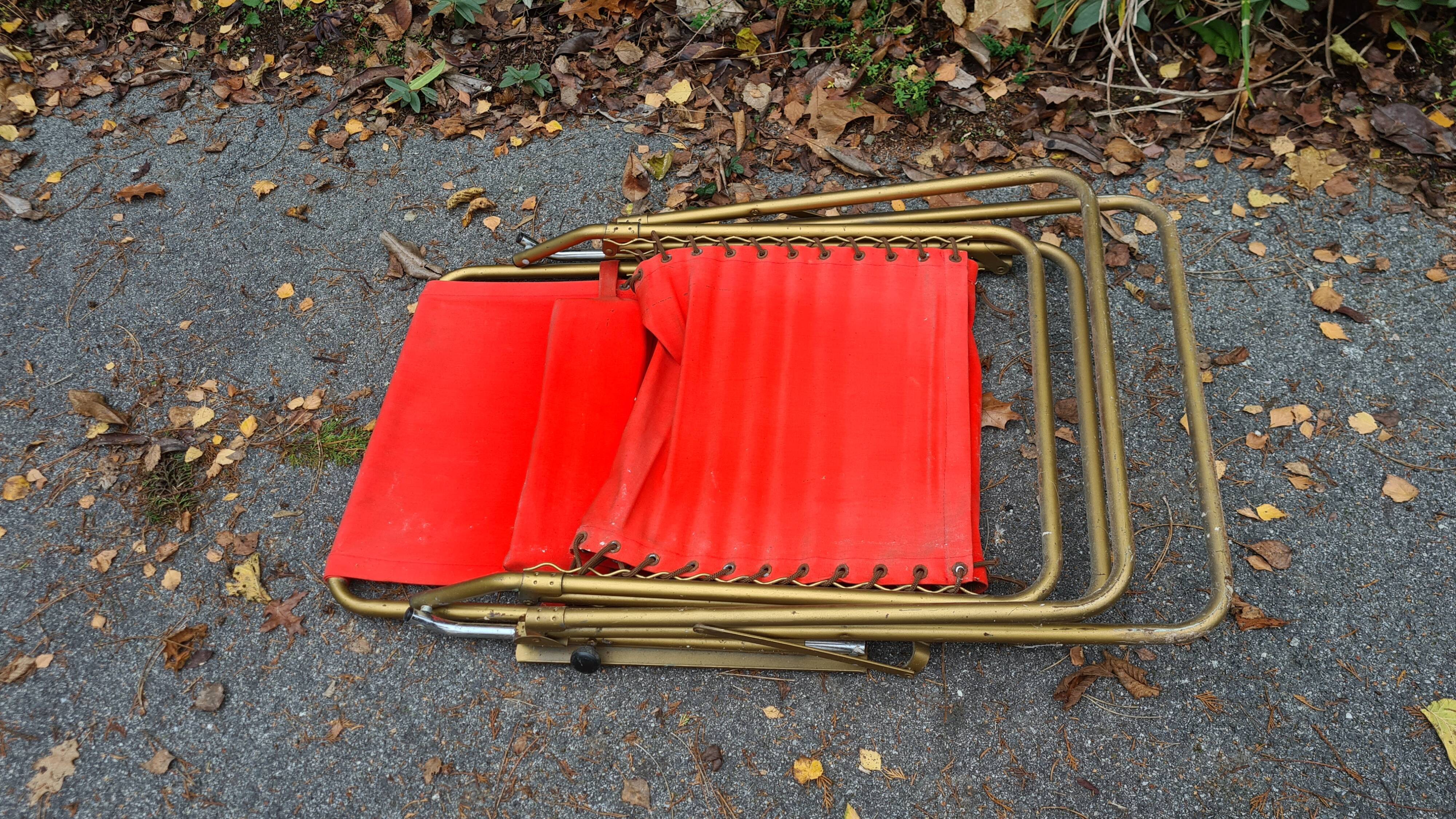 vintage Old red Lafuma deckchair 70s