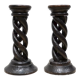 Pair of antique turned wooden candle holders