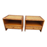 Pair of vintage maugrion rattan nightstands with drawers