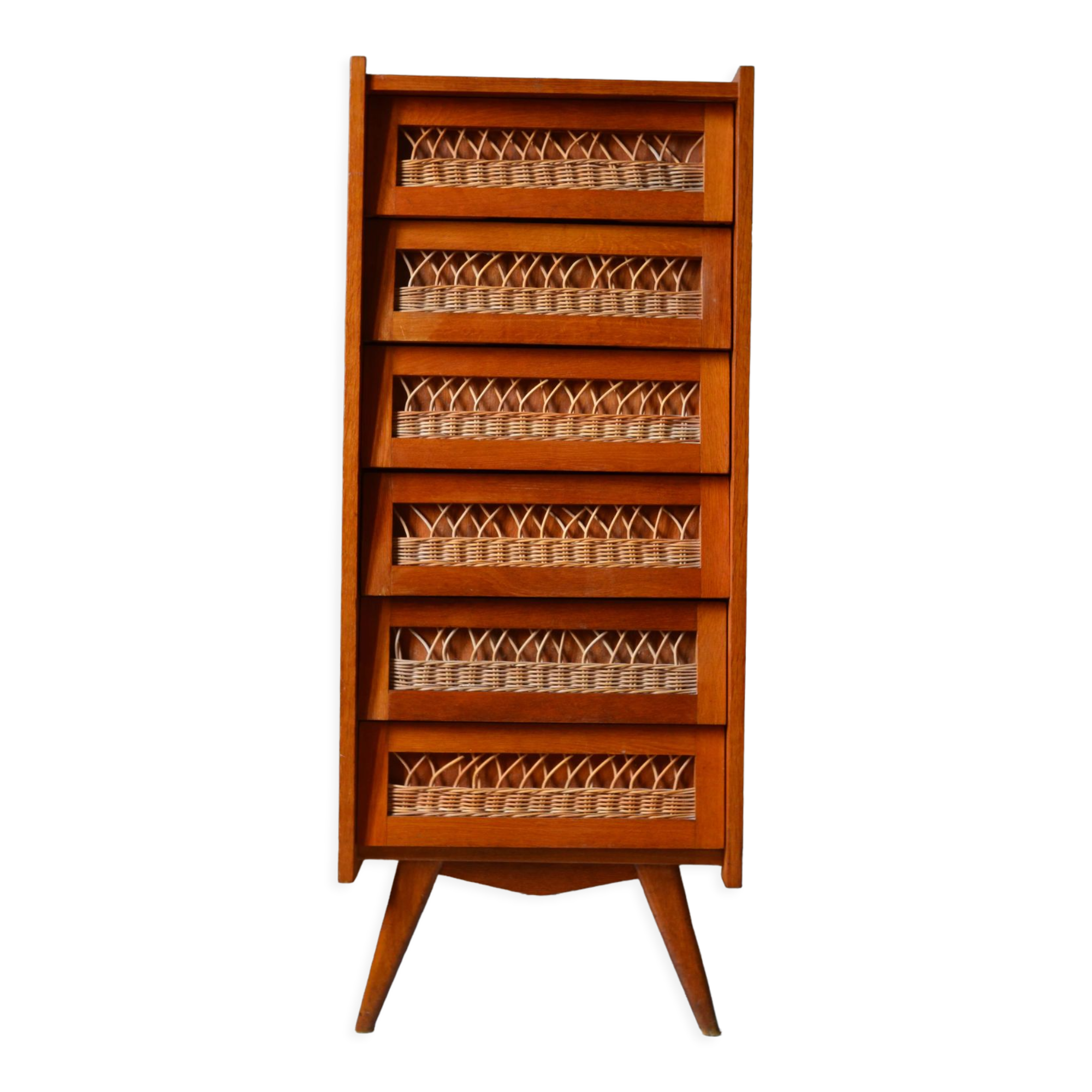 Wooden and rattan dresser