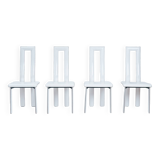 White Italian leather highback dining chairs by Ycami Italy, set of 4, 1980s