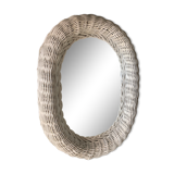 White wicker rattan mirror, 31x41 cm