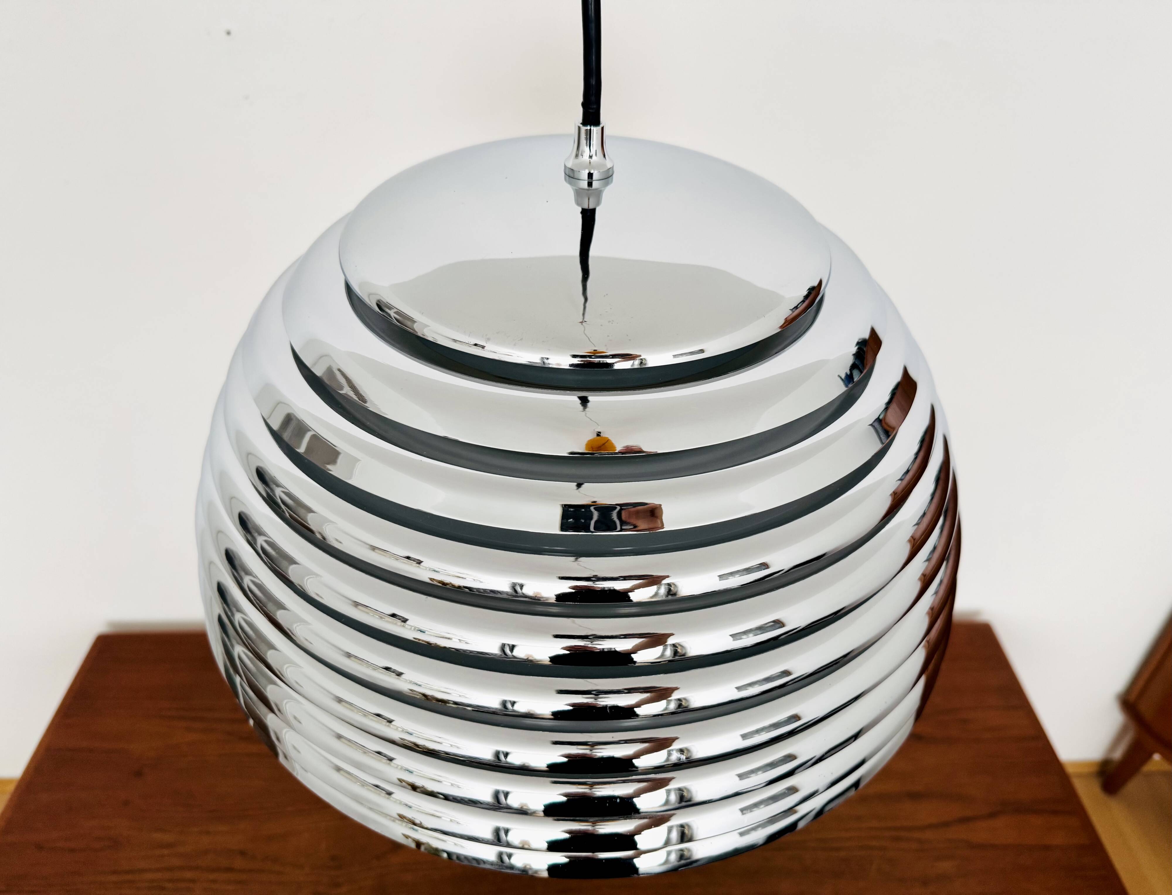 Chromed 1970s Pendant Lamp by Kazuo Motozawa for Staff