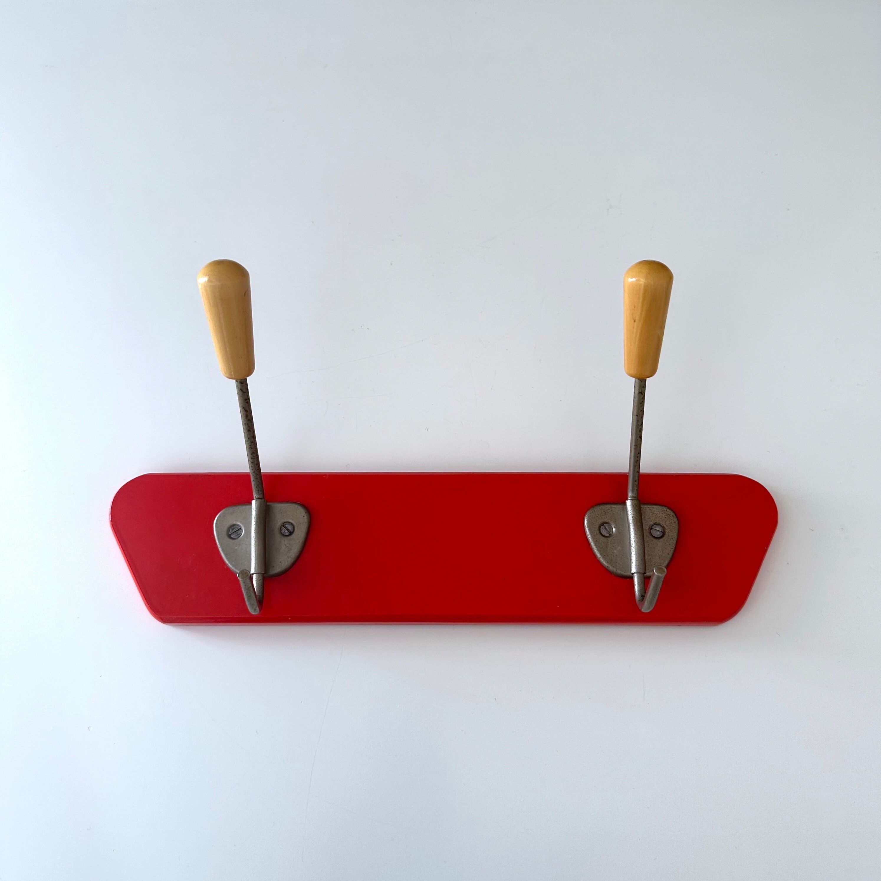 Red mid century coat rack