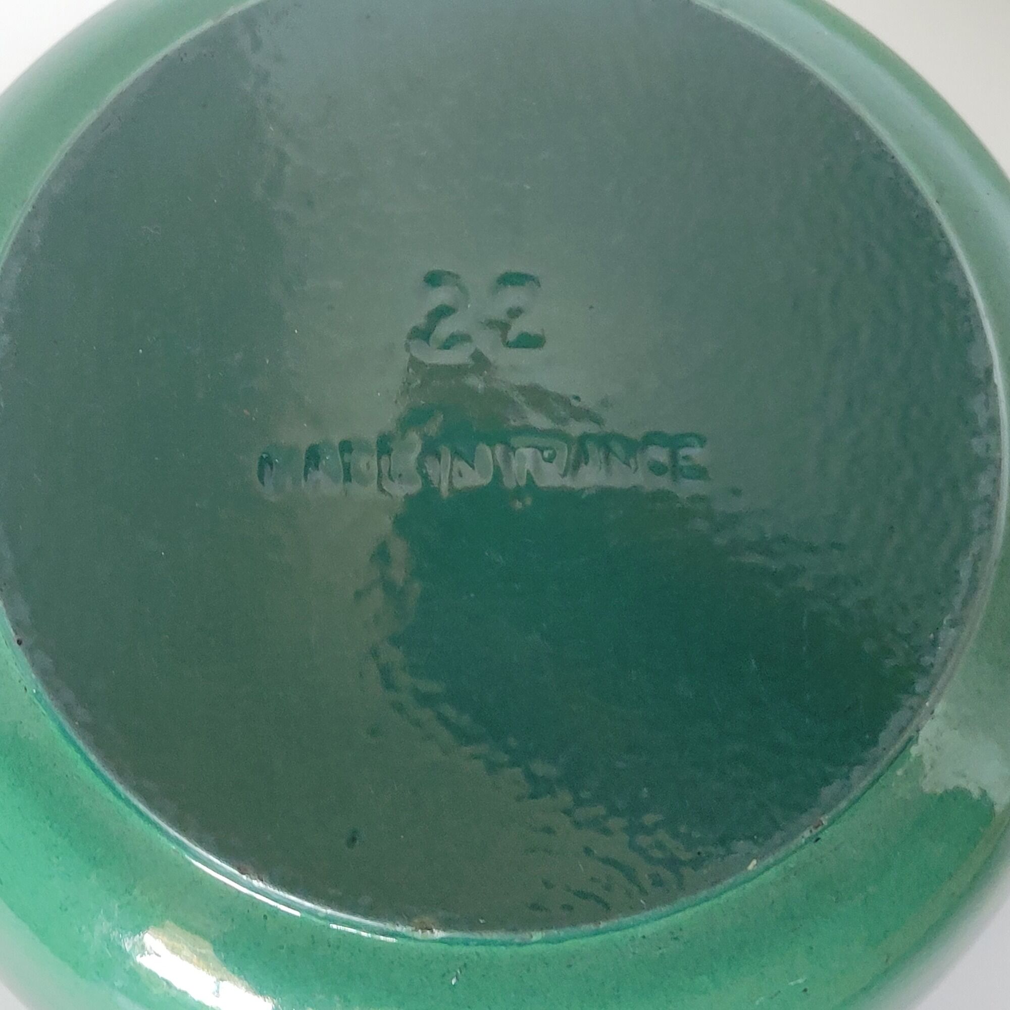 Round green enamelled cast iron casserole Nomar Staub vintage