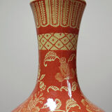 20th century Chinese vase, hand-painted ceramic in an unusual red hue.