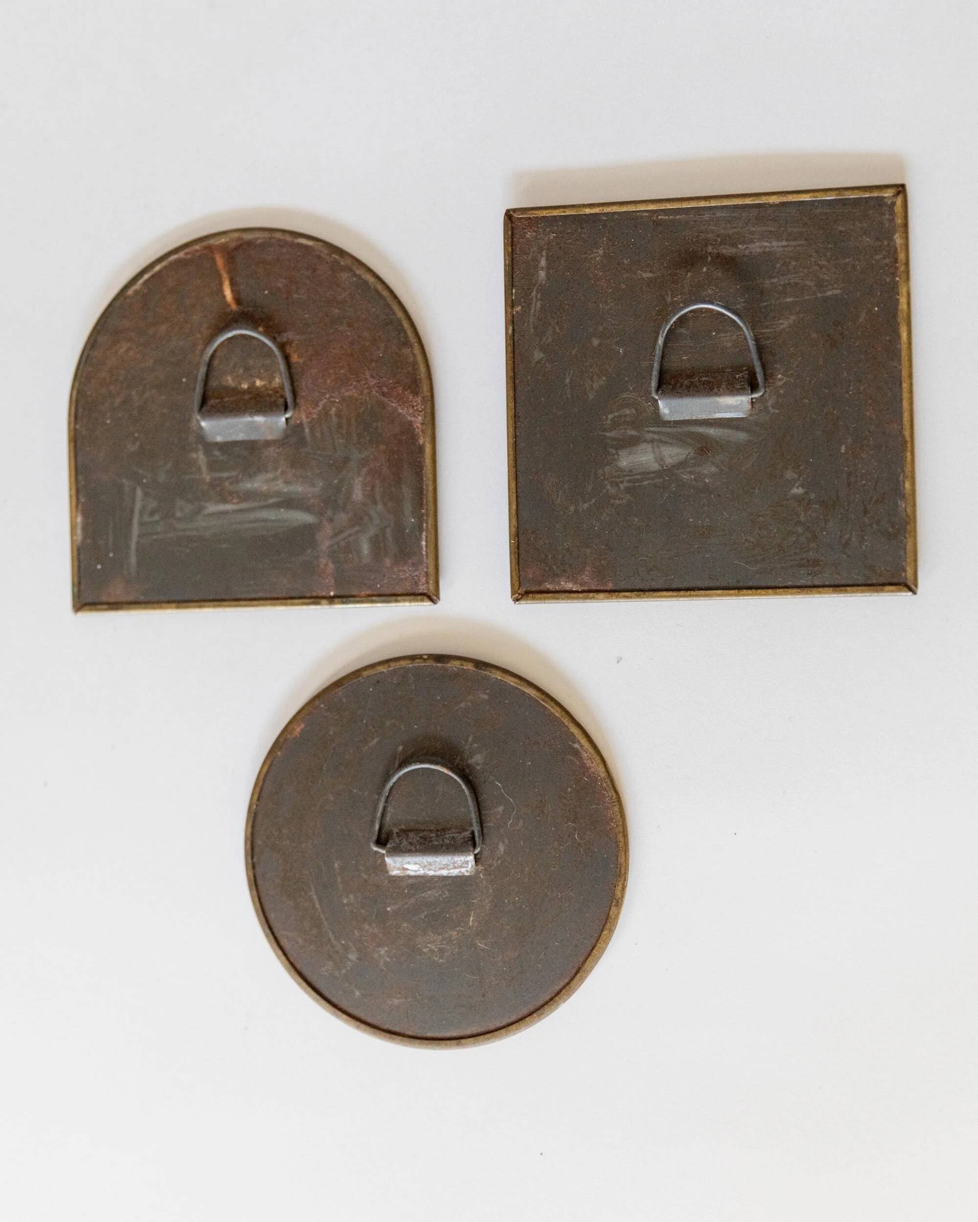 Lot vintage de 3 miroirs en laiton des années 1960, formes mixtes, décoration murale, style mid-century