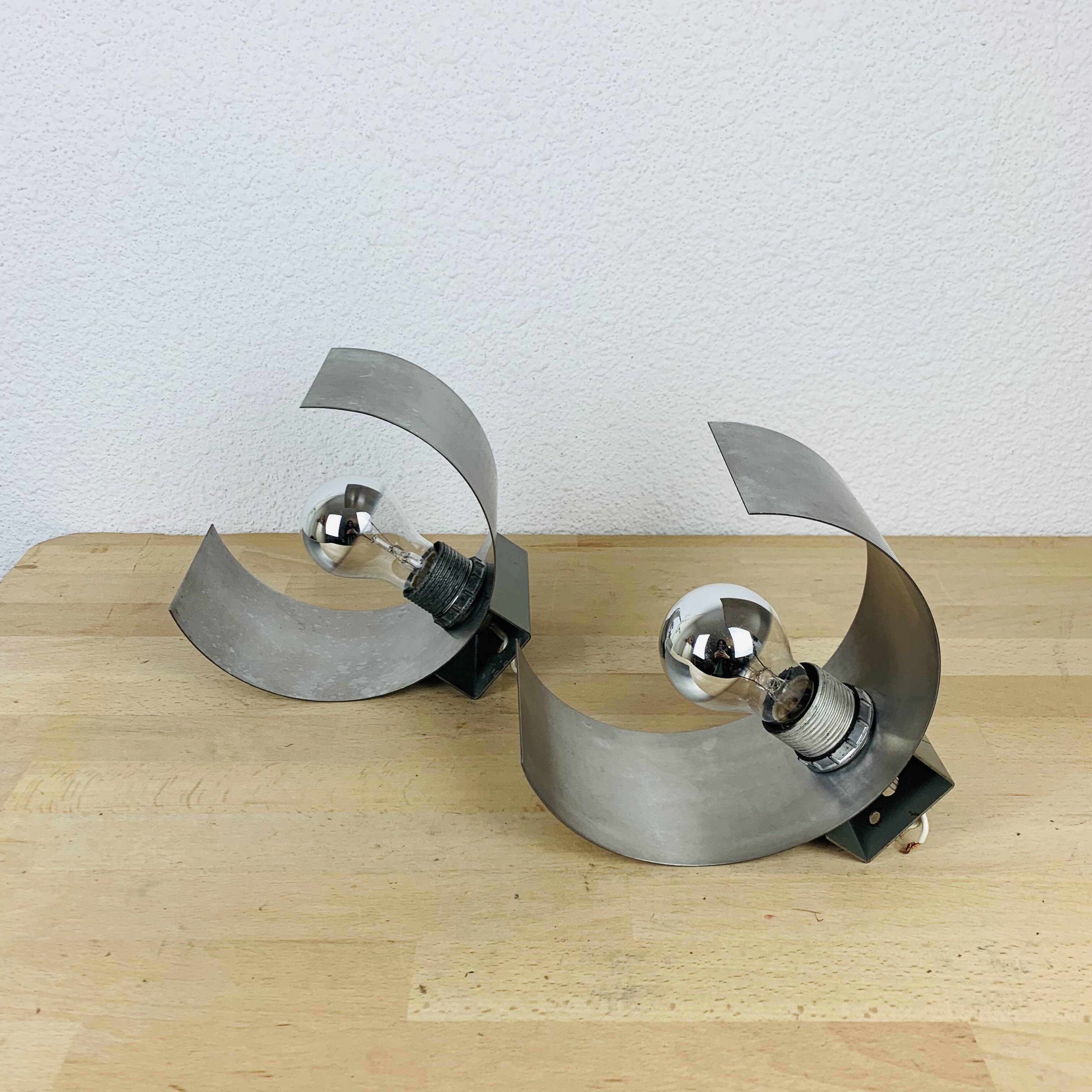 Pair of 70's brushed aluminum space age wall lights