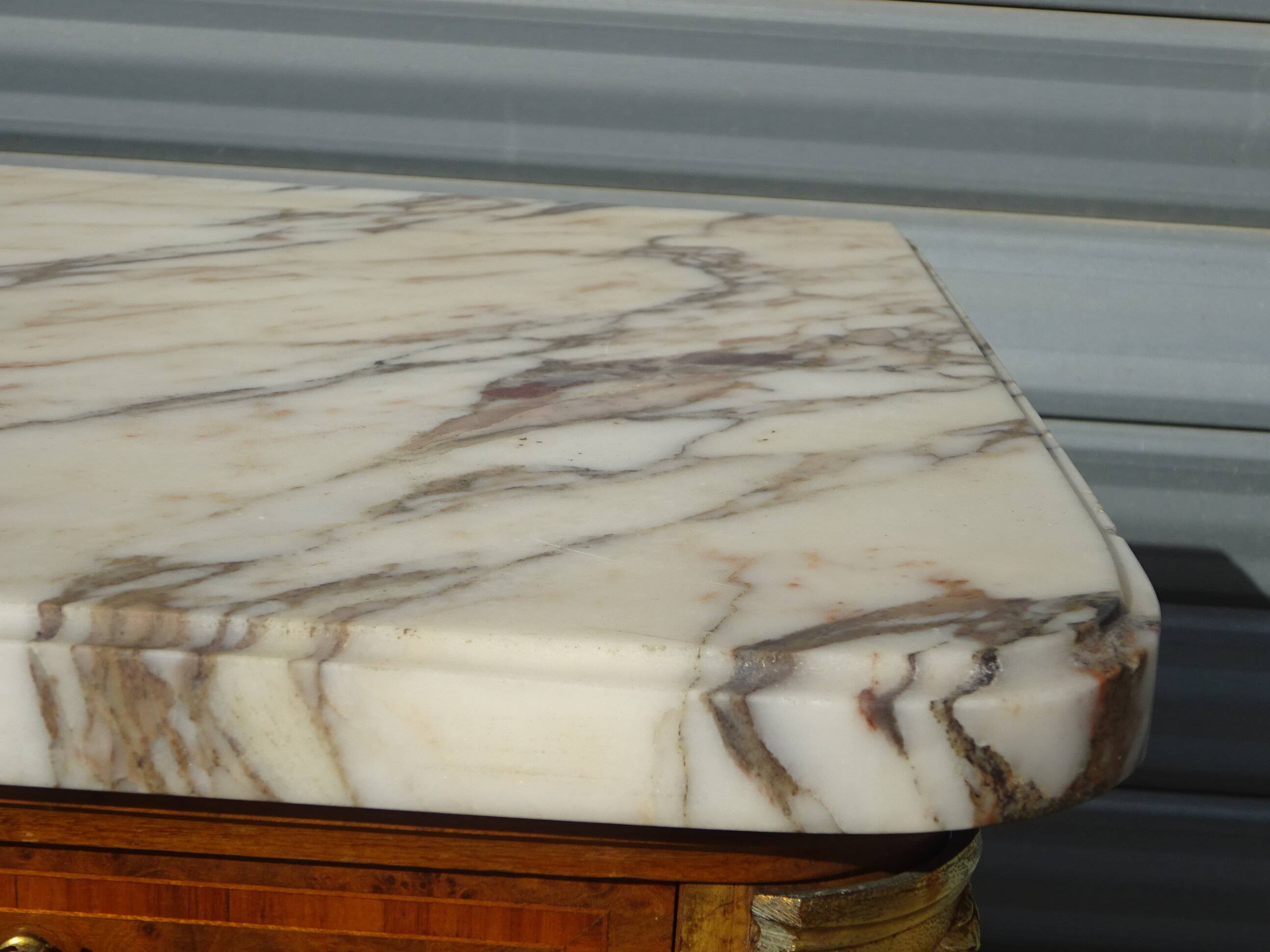 Louis XVI style walnut burl buffet with gilt bronze mounts