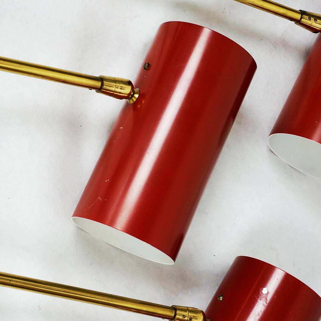 Cylindrical wall lights in Austrian red brass from the mid-century by J.T. Kalmar.