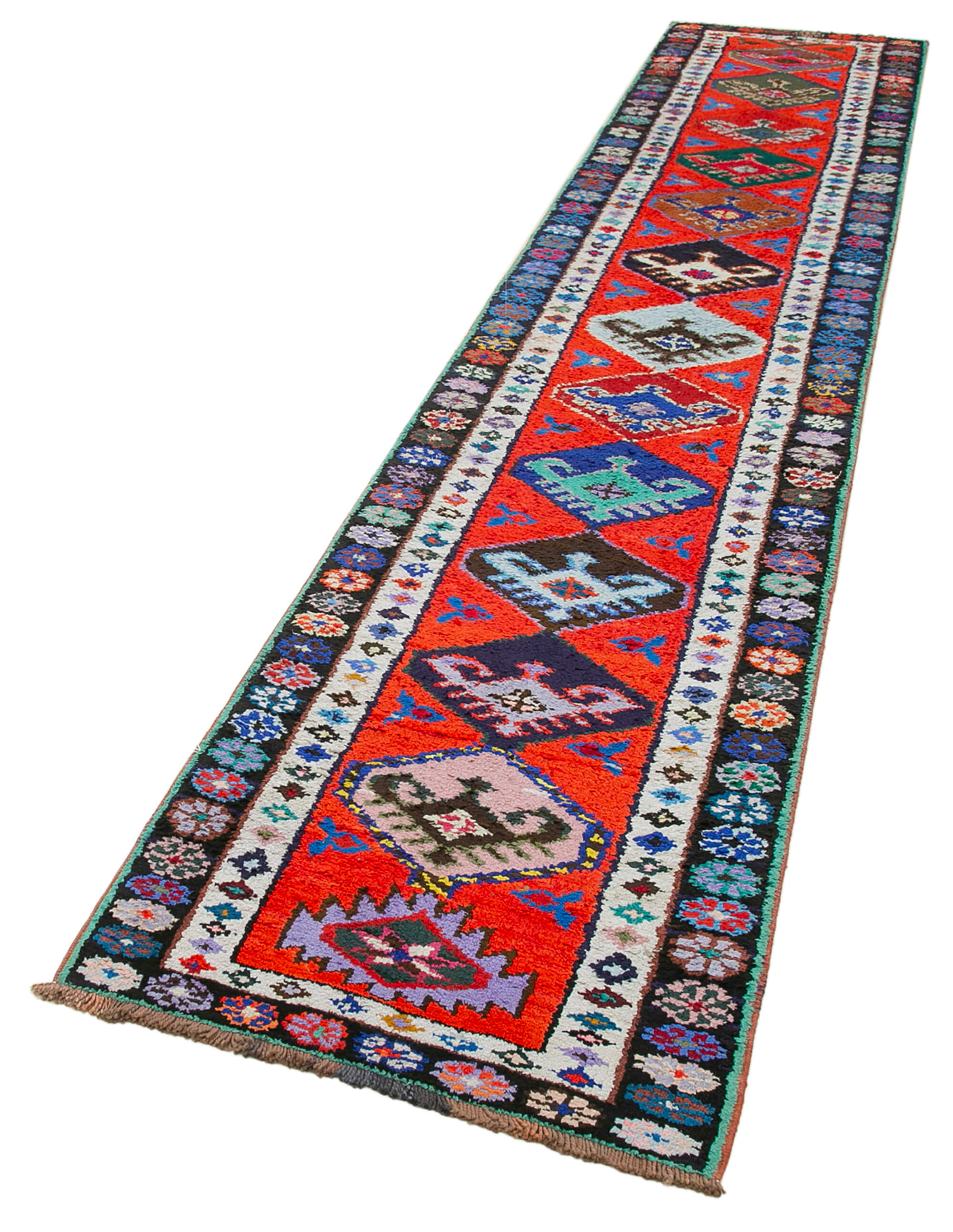 Handmade antique oriental red runner rug 80 cm x 396 cm