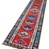 Tapis oriental coureur ancien fait à la main 80 cm x 396 cm