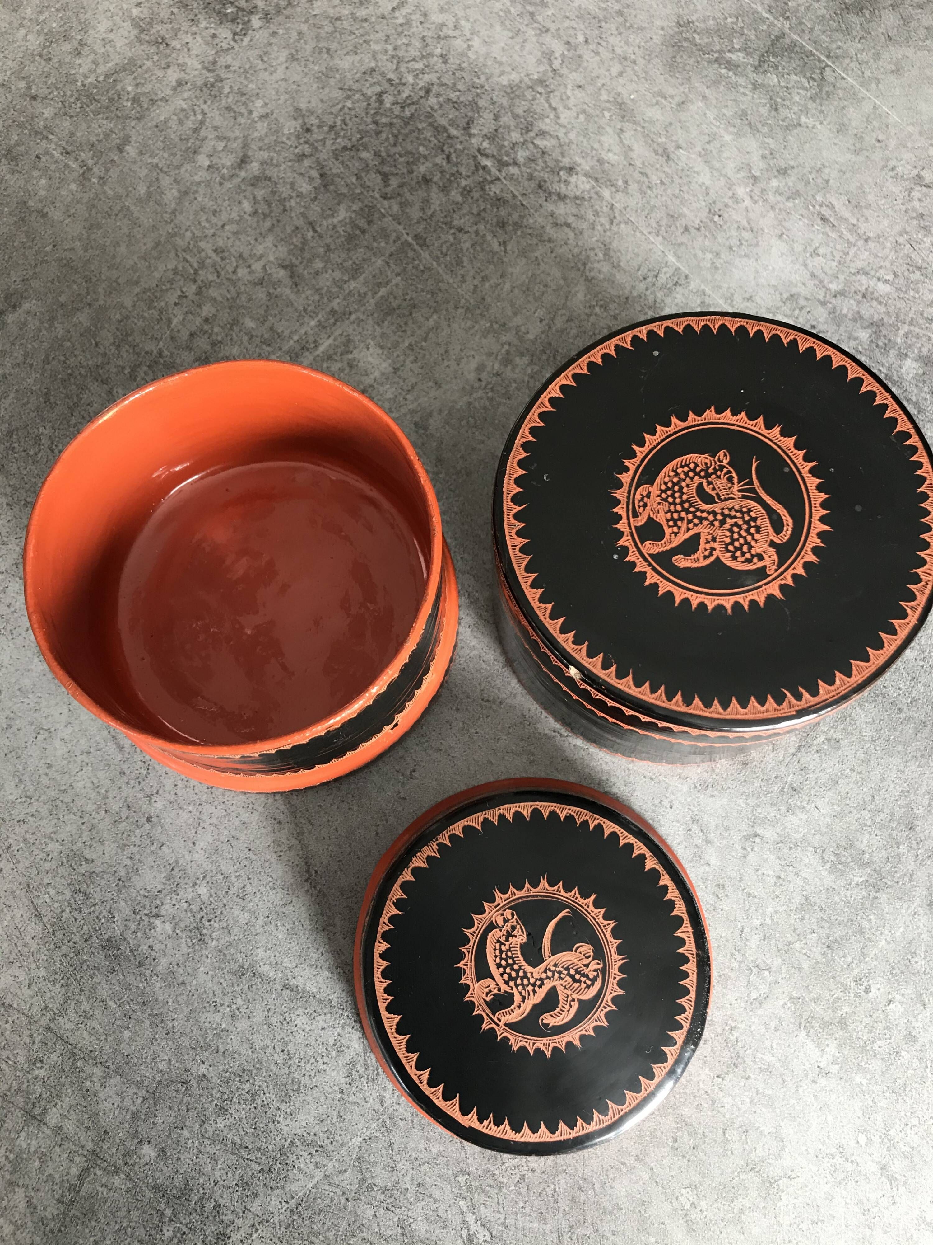 Asia decor animal paint decor of animal paint orange/black indoor laqué