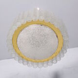 Ceiling chandelier in tubular blown glass and brass