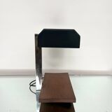 1950s desk lamp with teak base and grey lacquered metal