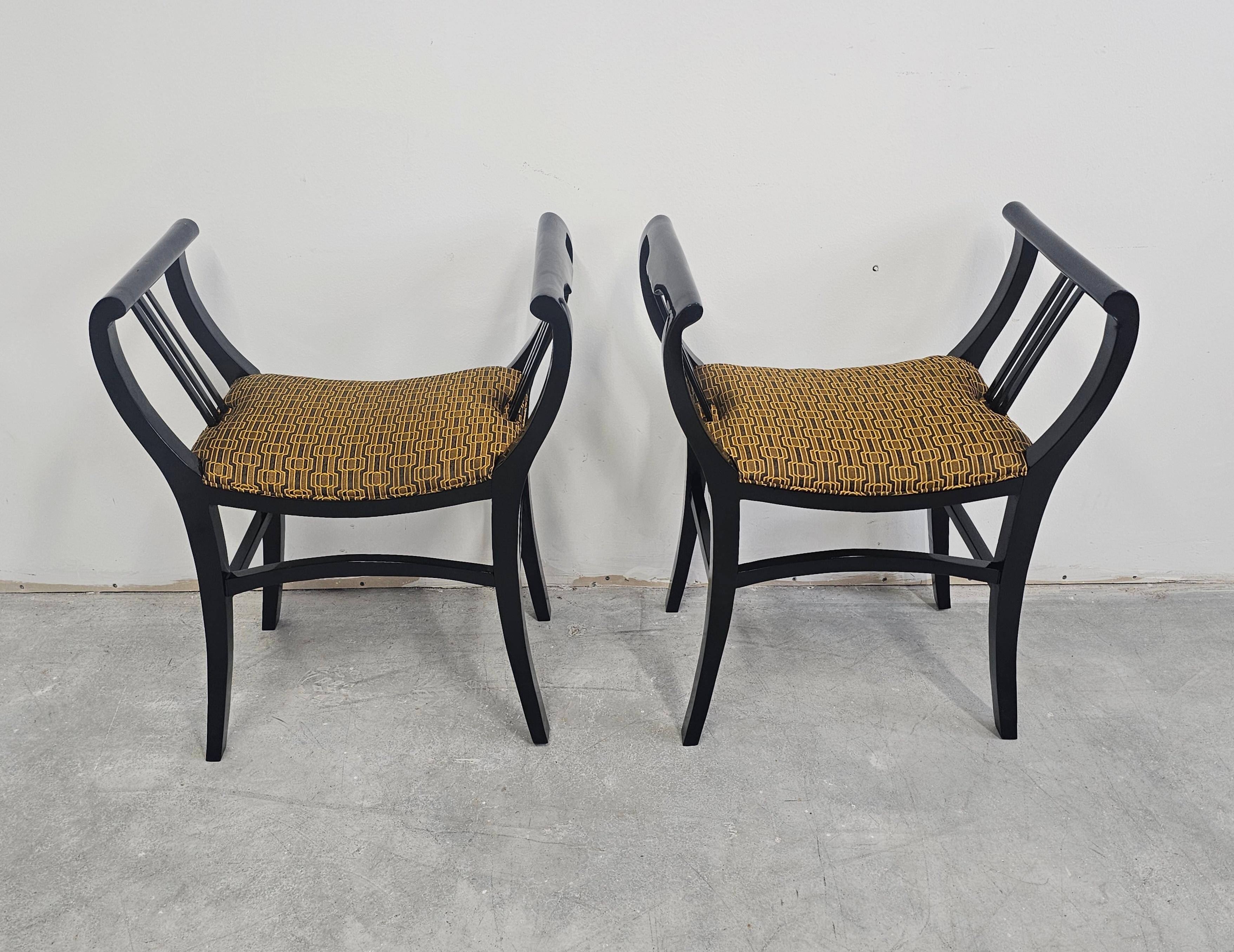 Pair of Gondola stools from the Secession movement in black lacquer, 1910s.