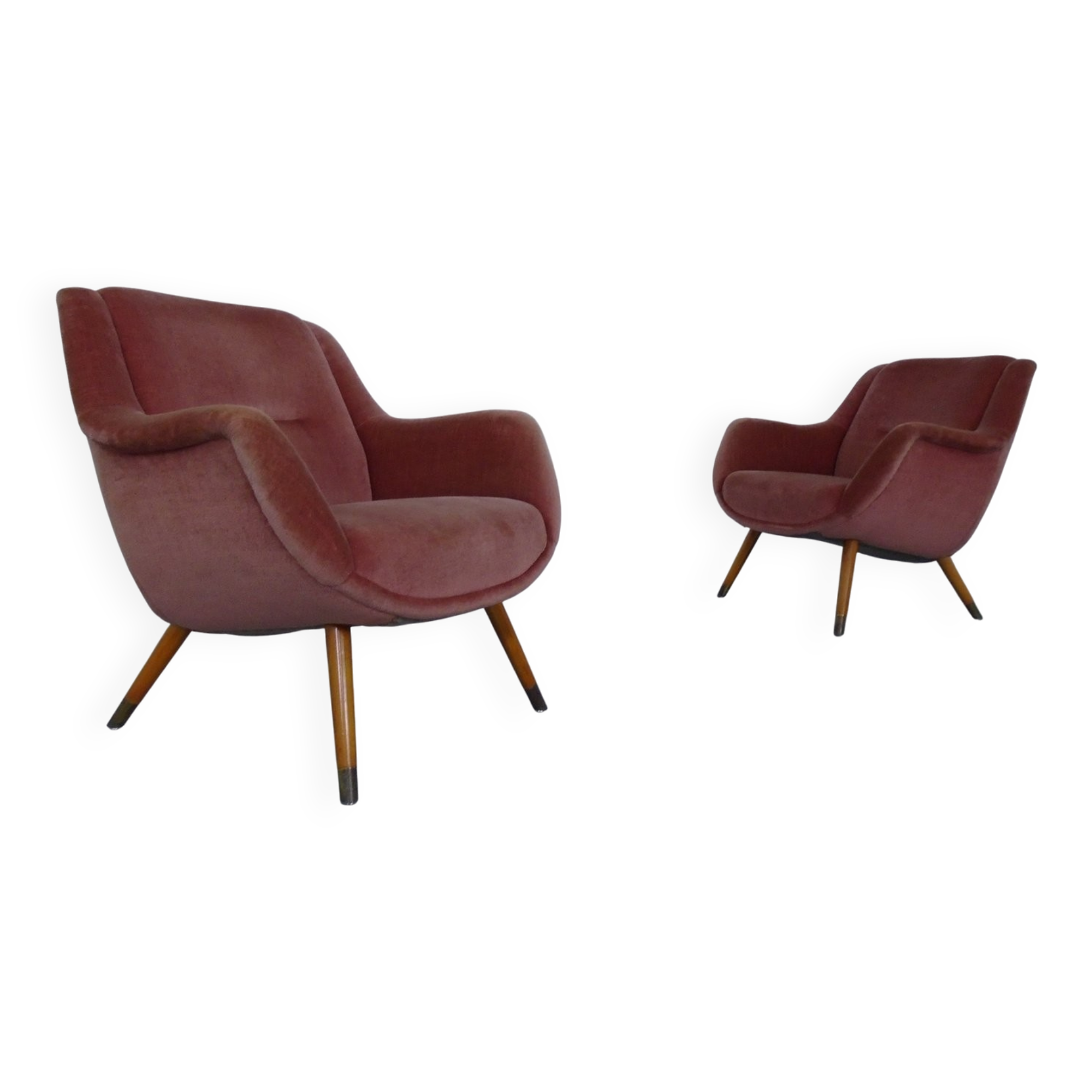 Mid-Century French Organic Mohair Lounge Chairs, 1950s, Set of 2