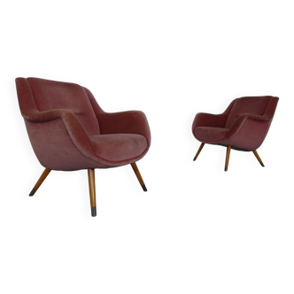 Mid-Century French Organic Mohair Lounge Chairs, 1950s, Set of 2