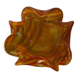 empty pocket, thick glass ashtray, yellow and red, 20x20xh 9cm, Murano Venice 1970,,