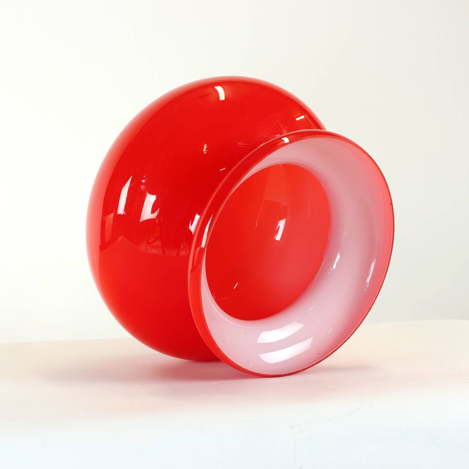 Mid-century red opaline glass ceiling light shade by OPP Jihlava, Czechoslovakia, 1960s