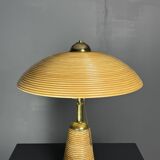 Lampe de table en rotin, bambou et laiton, Italie années 1970