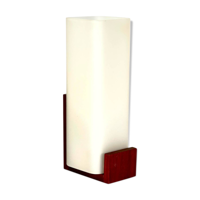 Applique scandinave en teck et opaline par Louis Kalff pour Philips 1968