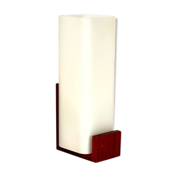 Applique scandinave en teck et opaline par Louis Kalff pour Philips 1968