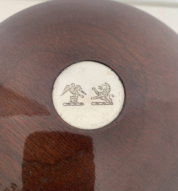 Pot à tabac, tabatière en bois avec écusson Stewart pipe, 1960