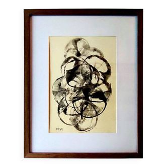 Tableau abstrait à l'encre de Chine signé Jean-Claude Klinger, 1946