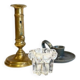 3 candlesticks in vintage brass and crystal