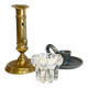 3 candlesticks in vintage brass and crystal