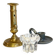 3 candlesticks in vintage brass and crystal