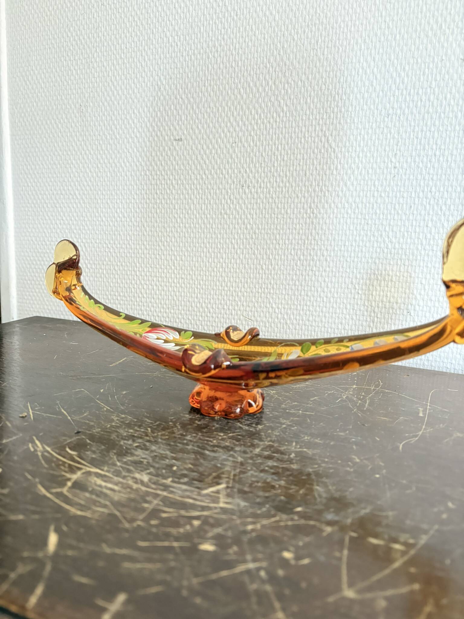 Vintage Murano Glass Gondola Ashtray Pocket Bowl Amber Centre Table Glassware