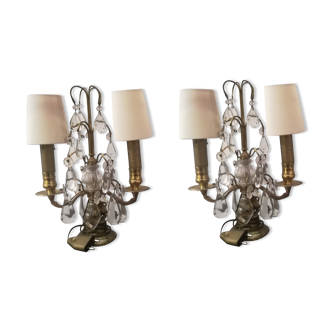 Pair of brass girandoles with tassels