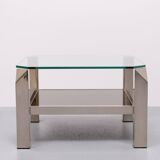 Table basse carrée en chrome et verre du milieu du siècle par Belgo chrome, années 1970