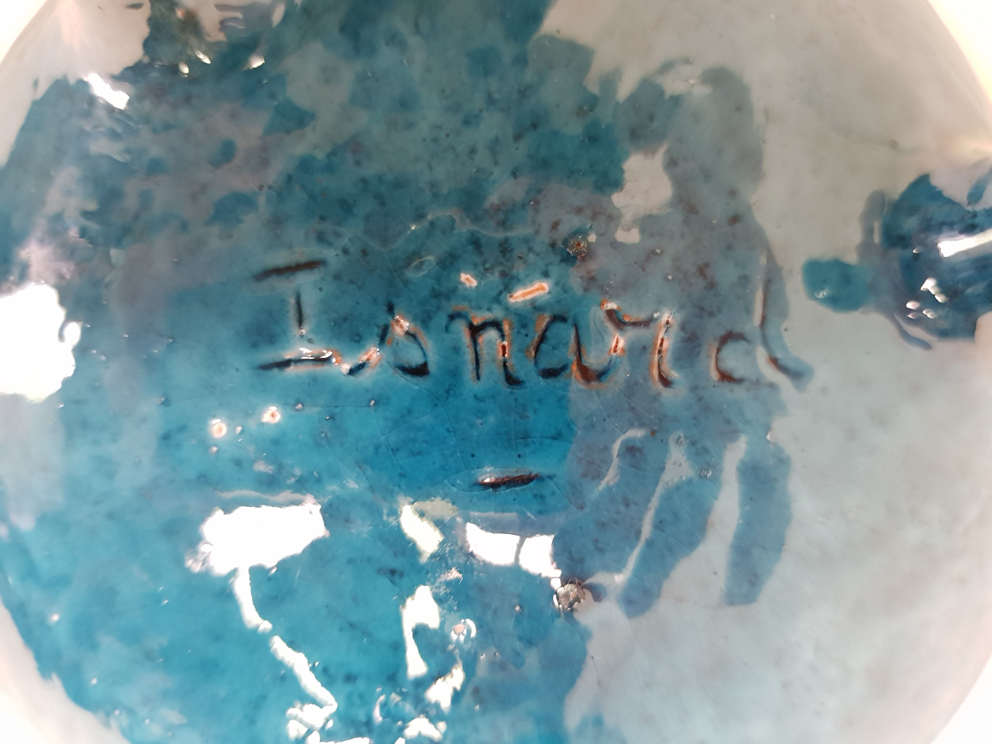 Tripod Bowl ceramic signed Isnard