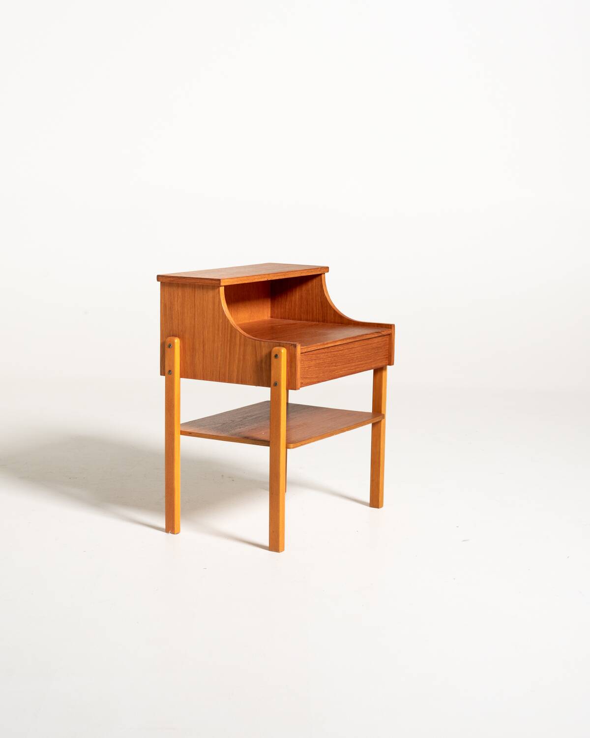 Swedish Teak and Beech Bedside Table by AB Carlström & Co Möbelfabrik, 1960