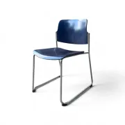 Vintage blue chairs, chrome metal structure, modern mid-century retro seats