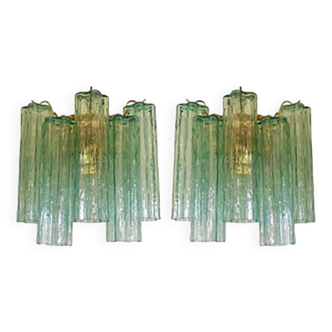 Italian Wall Light Green “Tronchi” Murano Glass Wall Sconce