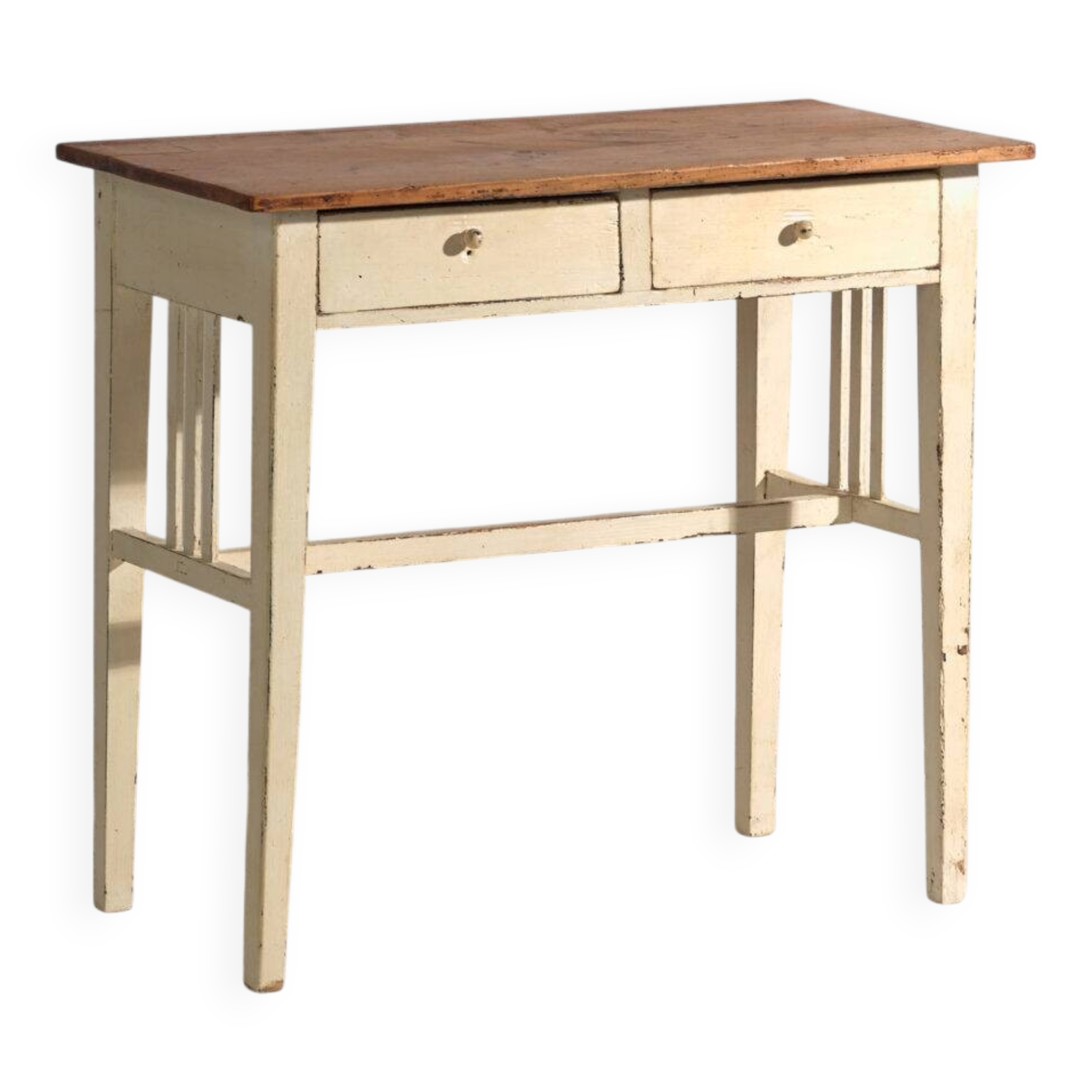 Table ancienne à deux tiroirs en pin – Europe centrale, vers 1910