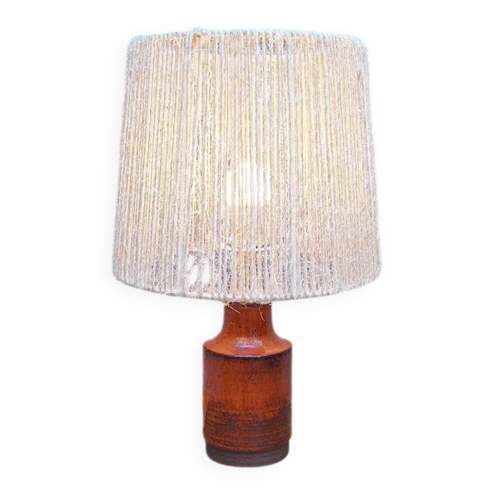 Lampe a poser en céramique signé Belka, Danemark abat jour en corde