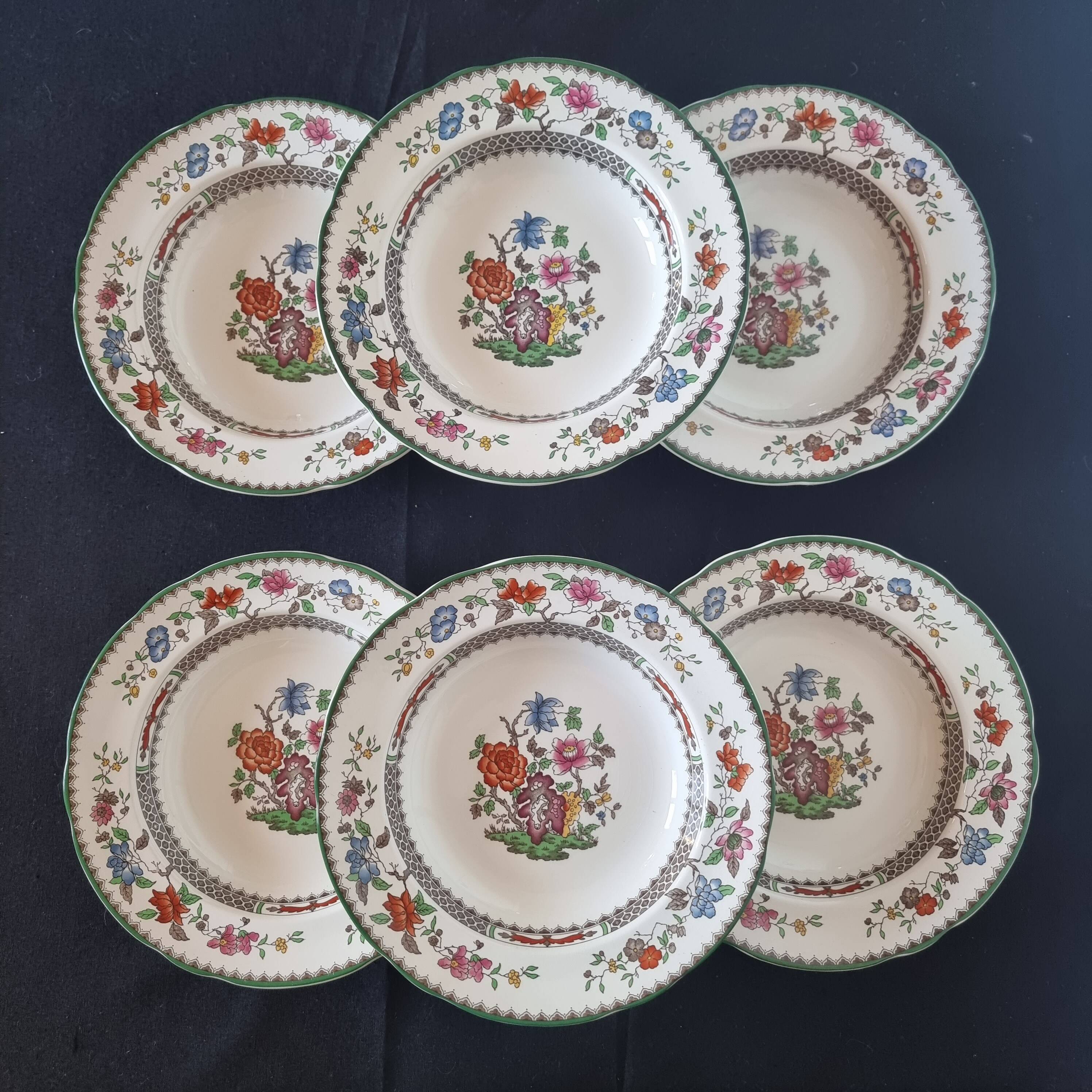 Set of 6 Copeland Spode English porcelain soup plates "Rose de
