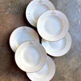 6 monogrammed Paris porcelain soup plates