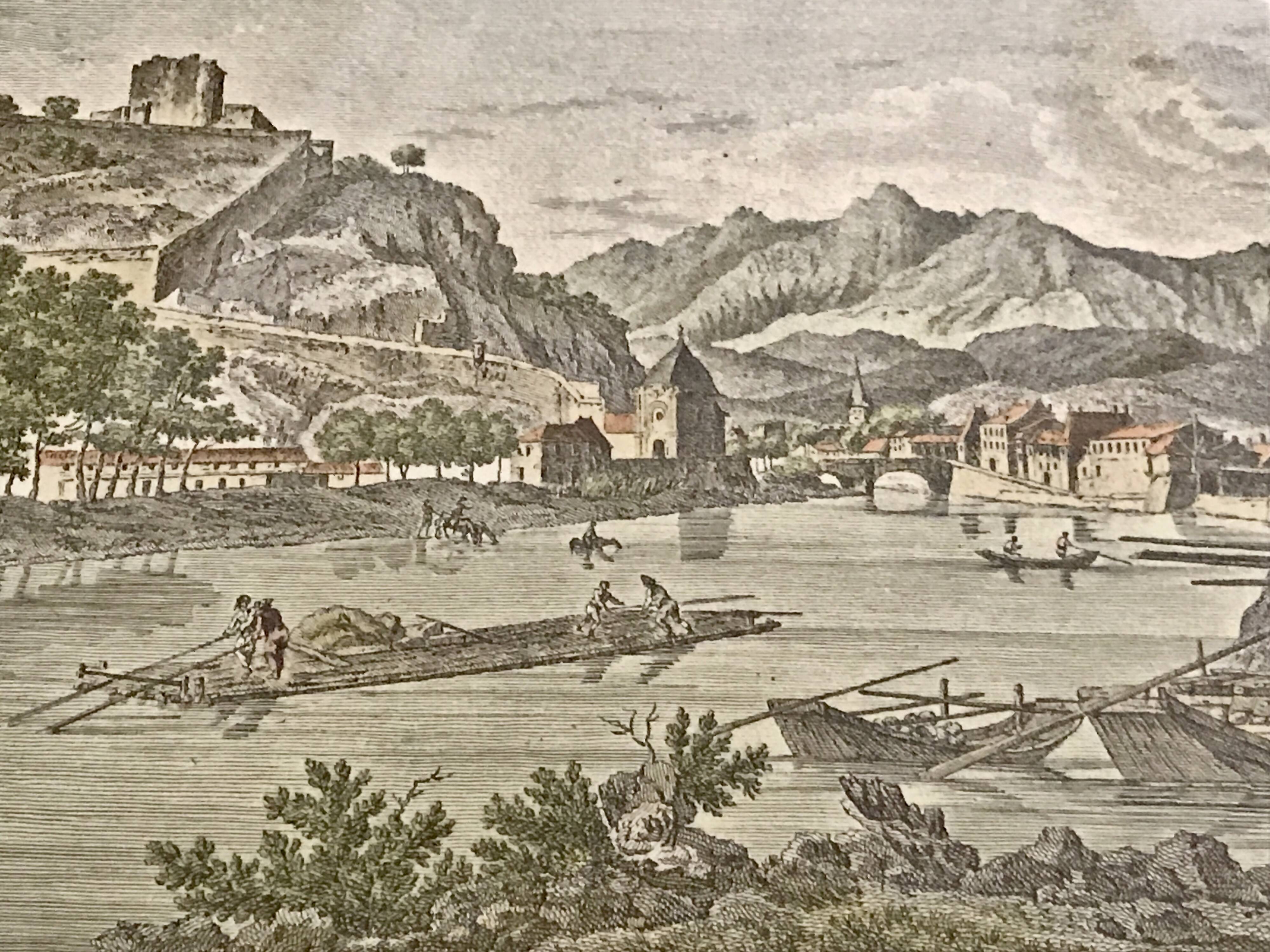 Old painting city of Grenoble APDR drawing Le May