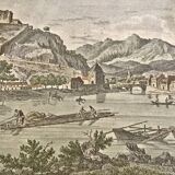 Old painting city of Grenoble APDR drawing Le May