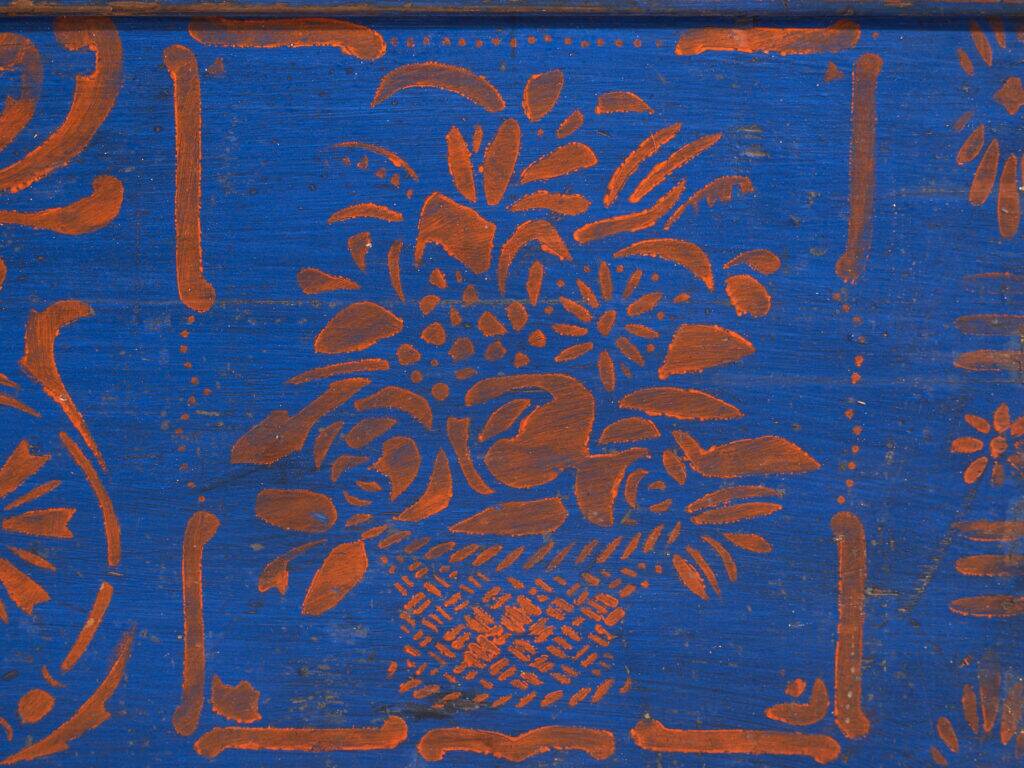 Antique wooden chest painted blue – folk art – Central Europe around 1900