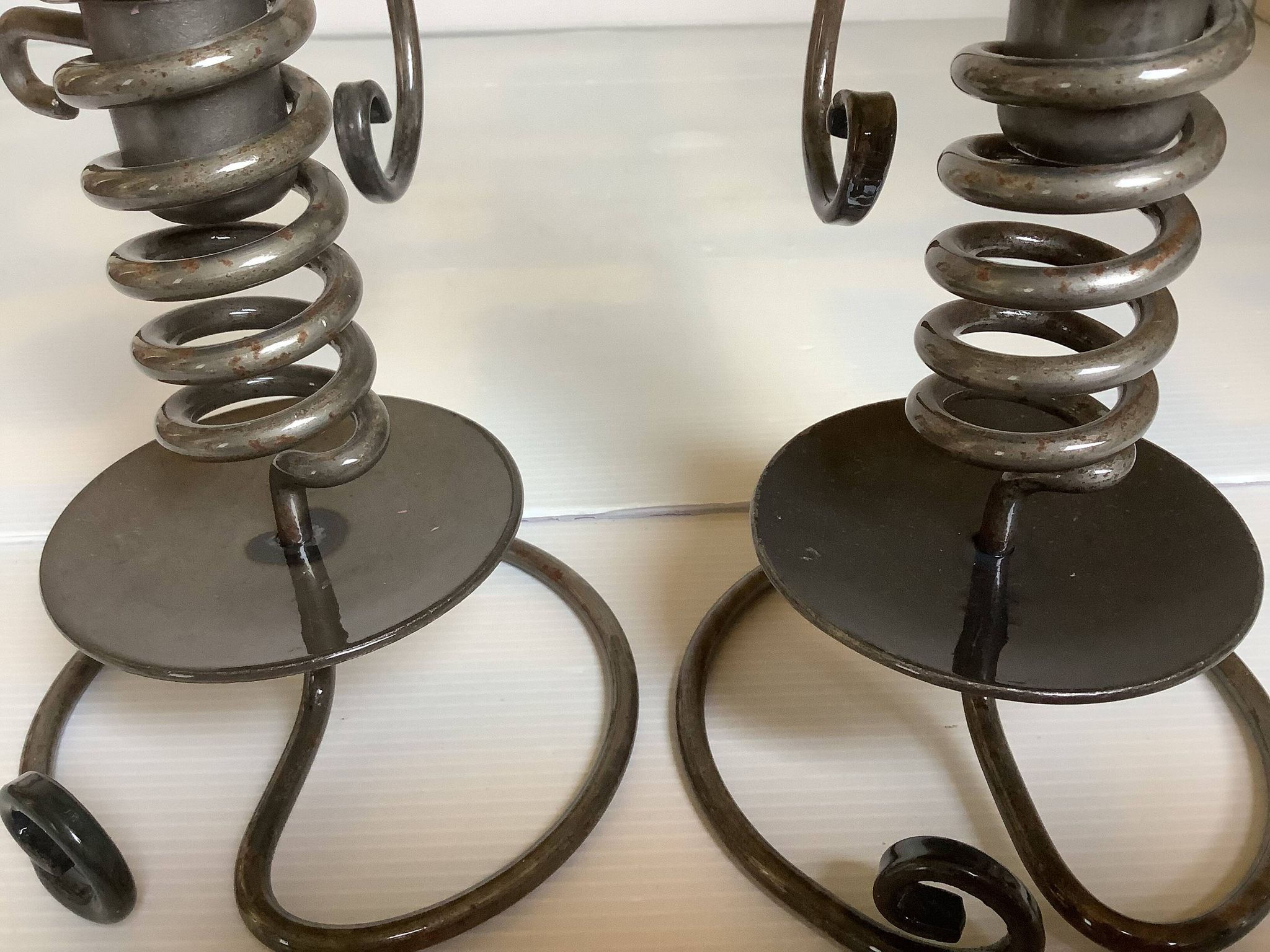 Pair of Bouillot-style spiral spring candlesticks